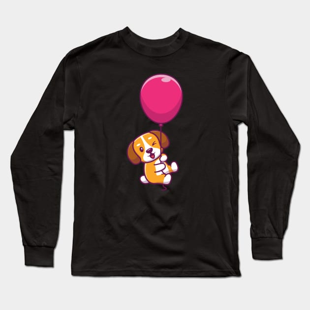 Cute dog floating with ballon Long Sleeve T-Shirt by Catalyst Labs